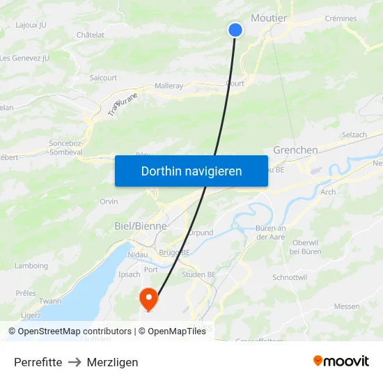 Perrefitte to Merzligen map