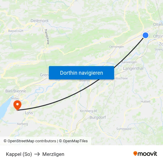 Kappel (So) to Merzligen map
