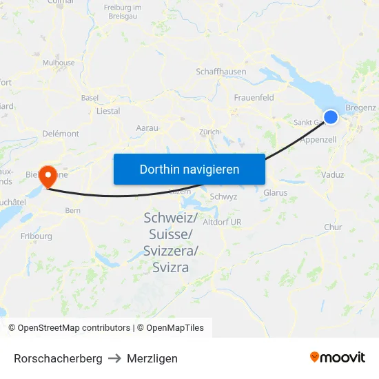 Rorschacherberg to Merzligen map