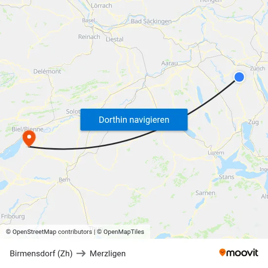 Birmensdorf (Zh) to Merzligen map