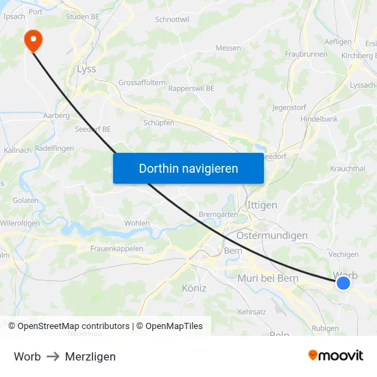 Worb to Merzligen map