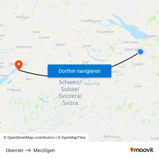 Oberriet to Merzligen map
