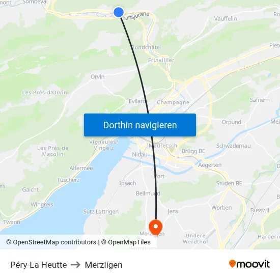 Péry-La Heutte to Merzligen map