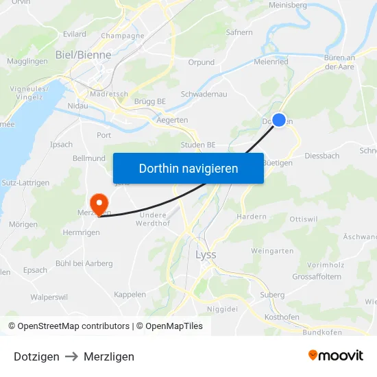 Dotzigen to Merzligen map