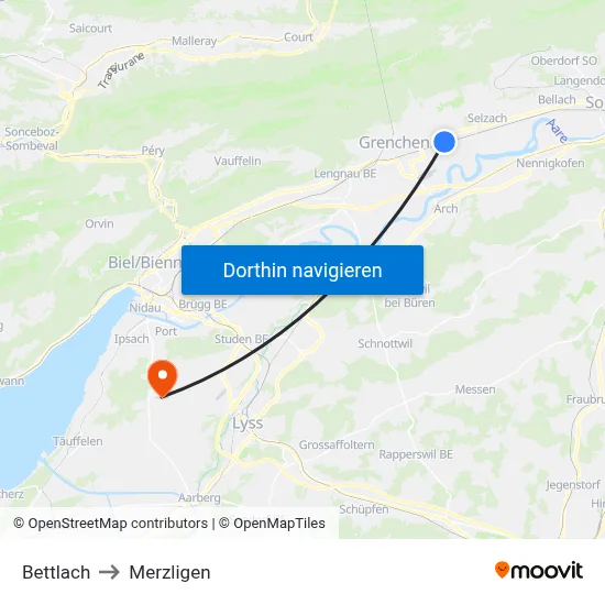 Bettlach to Merzligen map
