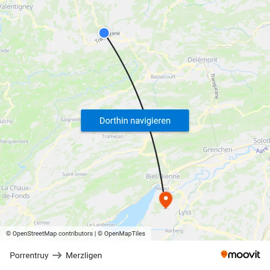 Porrentruy to Merzligen map