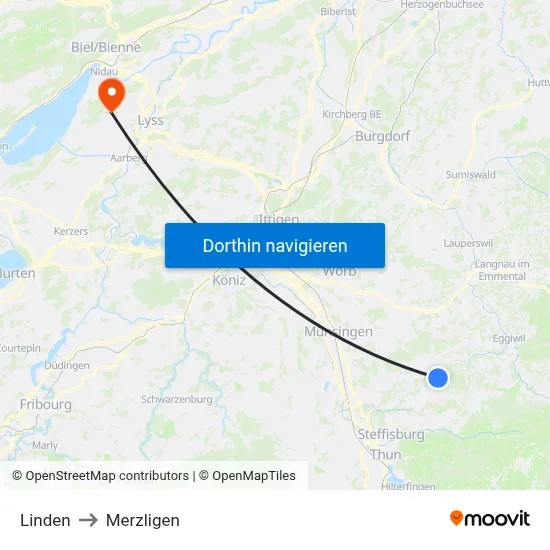 Linden to Merzligen map