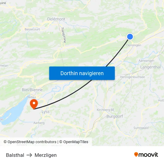 Balsthal to Merzligen map