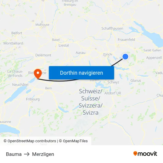 Bauma to Merzligen map