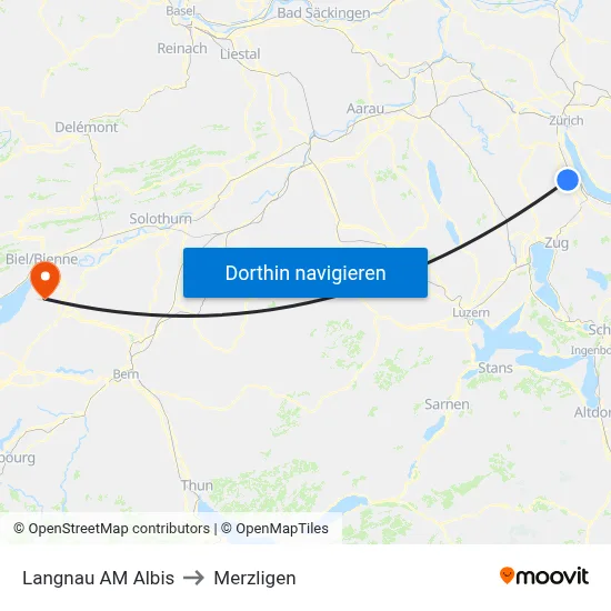 Langnau AM Albis to Merzligen map