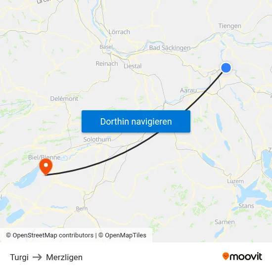 Turgi to Merzligen map