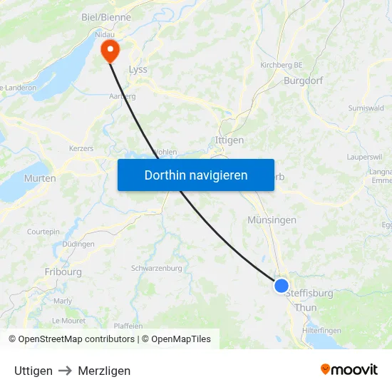 Uttigen to Merzligen map