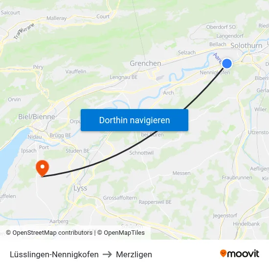 Lüsslingen-Nennigkofen to Merzligen map