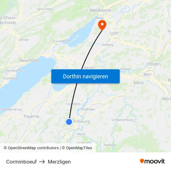 Corminboeuf to Merzligen map