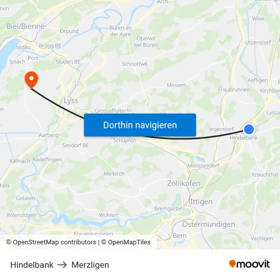Hindelbank to Merzligen map