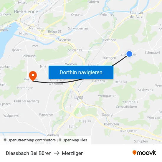 Diessbach Bei Büren to Merzligen map
