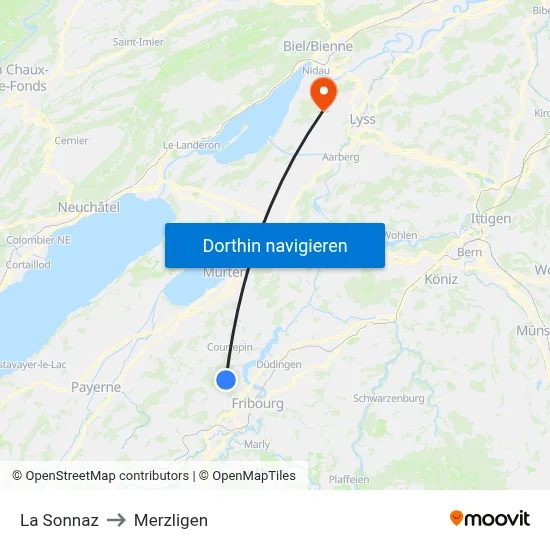 La Sonnaz to Merzligen map