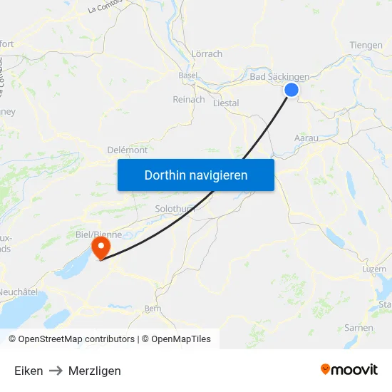 Eiken to Merzligen map
