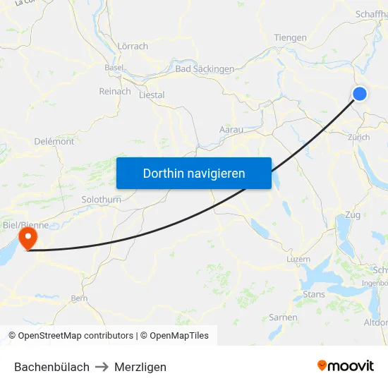Bachenbülach to Merzligen map