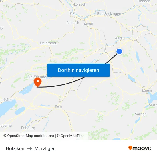 Holziken to Merzligen map