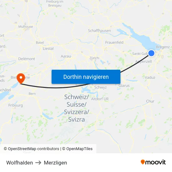 Wolfhalden to Merzligen map