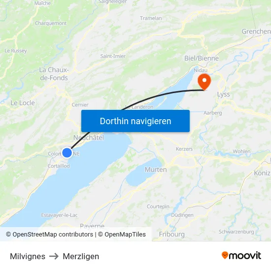 Milvignes to Merzligen map