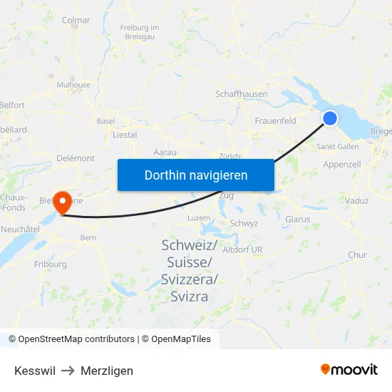 Kesswil to Merzligen map