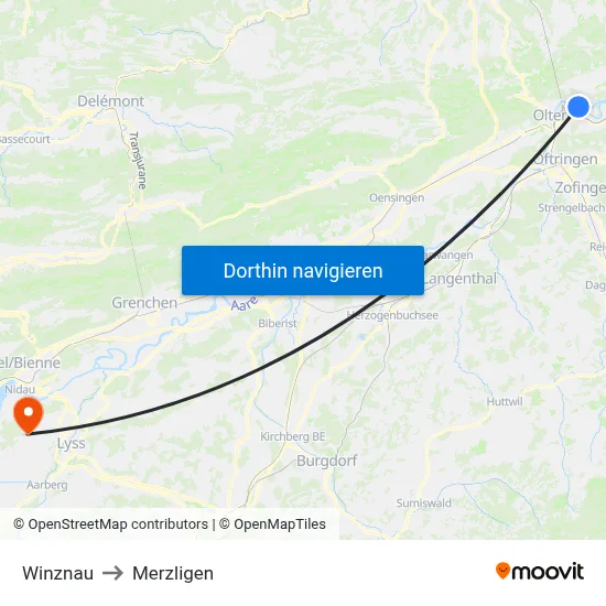 Winznau to Merzligen map