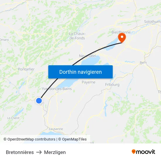 Bretonnières to Merzligen map