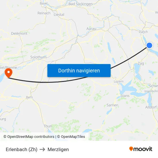 Erlenbach (Zh) to Merzligen map