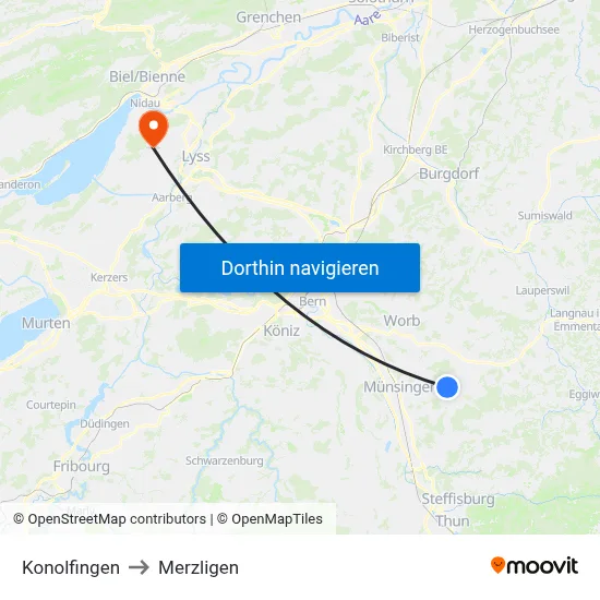Konolfingen to Merzligen map