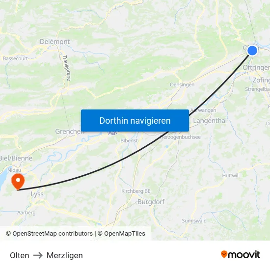 Olten to Merzligen map