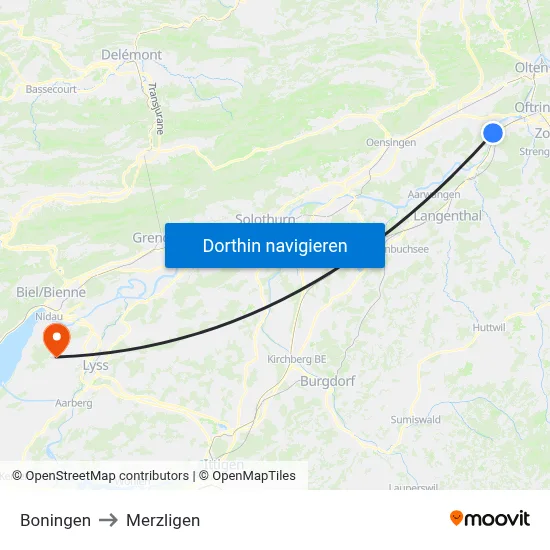 Boningen to Merzligen map
