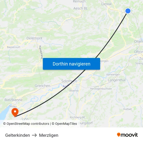 Gelterkinden to Merzligen map