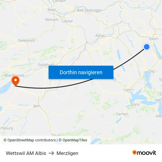 Wettswil AM Albis to Merzligen map