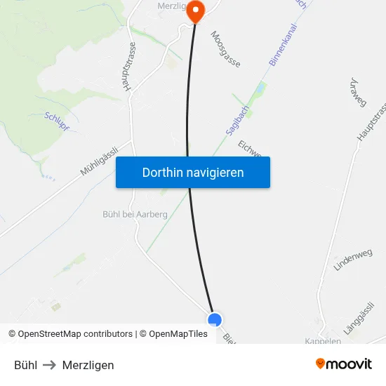 Bühl to Merzligen map