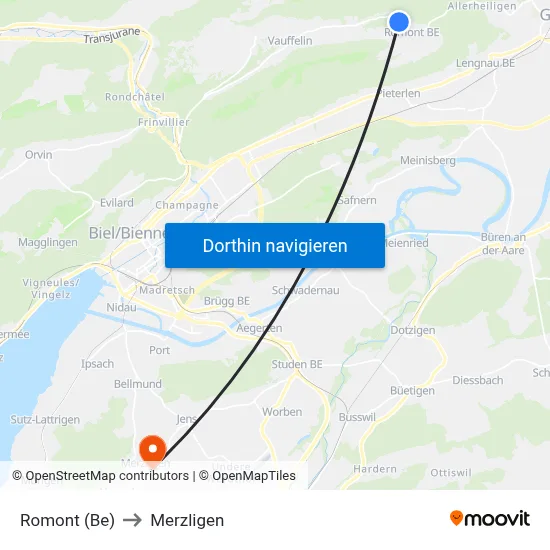 Romont (Be) to Merzligen map