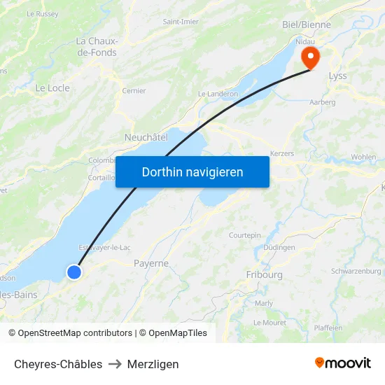 Cheyres-Châbles to Merzligen map