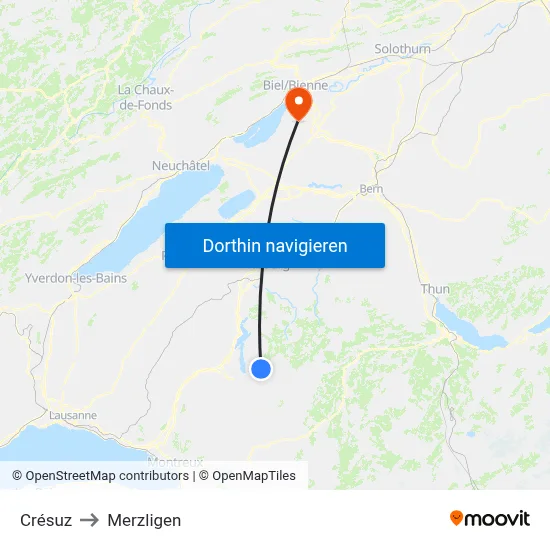 Crésuz to Merzligen map