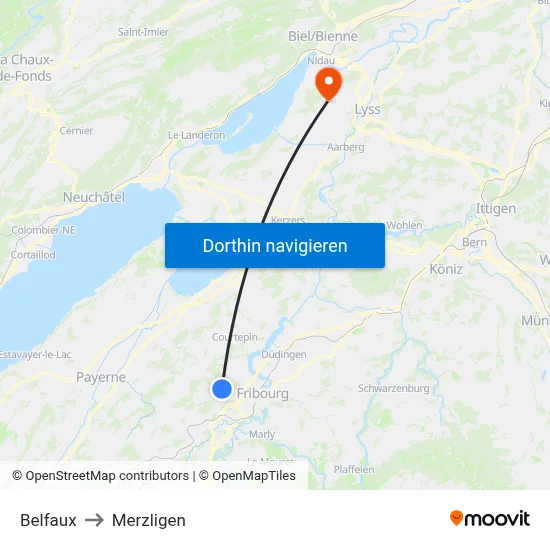 Belfaux to Merzligen map