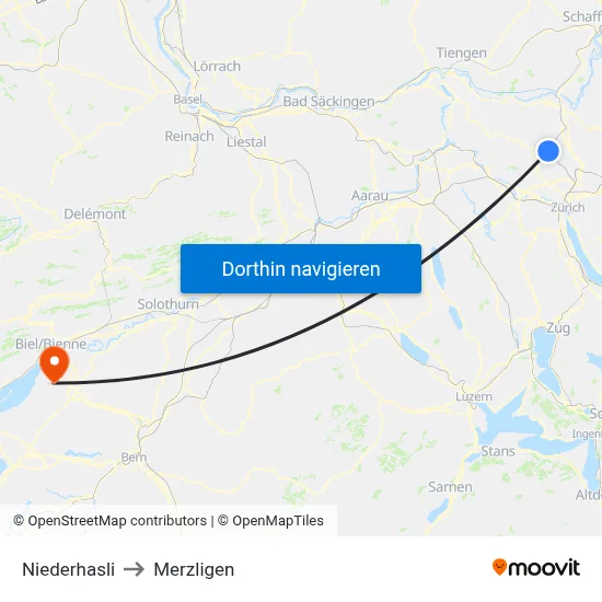 Niederhasli to Merzligen map