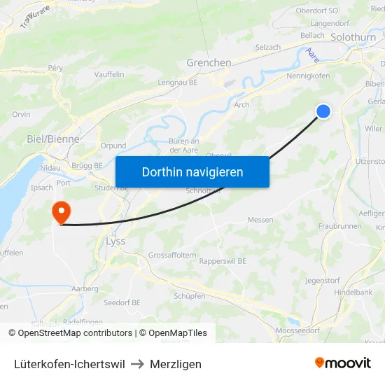 Lüterkofen-Ichertswil to Merzligen map