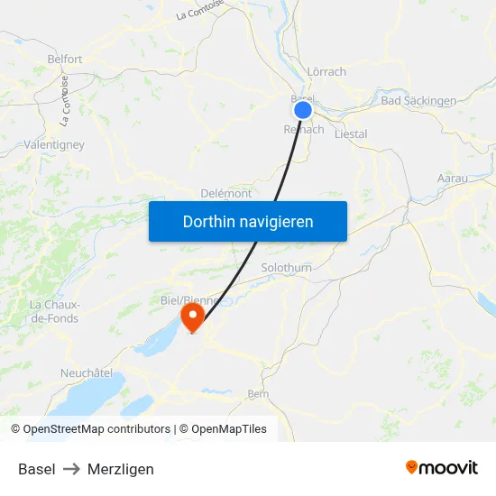 Basel to Merzligen map