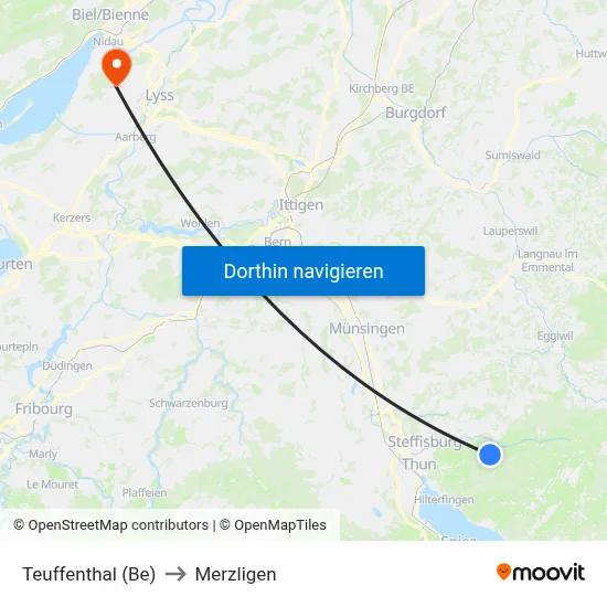 Teuffenthal (Be) to Merzligen map