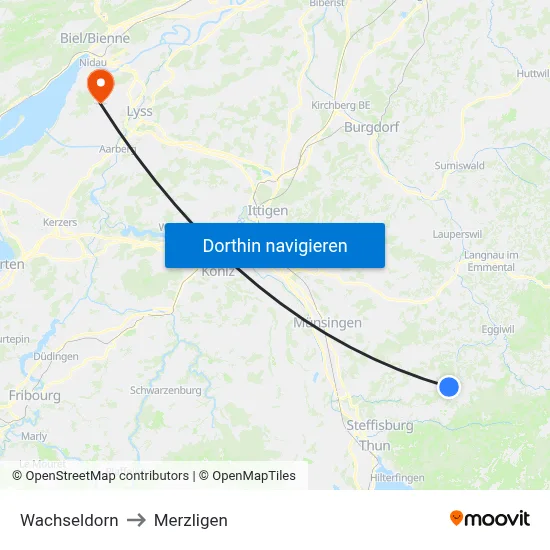 Wachseldorn to Merzligen map