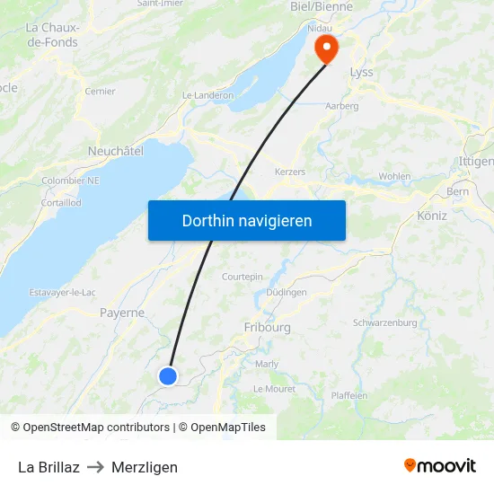La Brillaz to Merzligen map