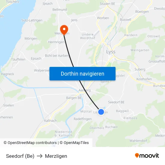 Seedorf (Be) to Merzligen map