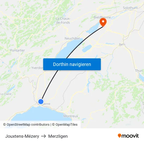 Jouxtens-Mézery to Merzligen map