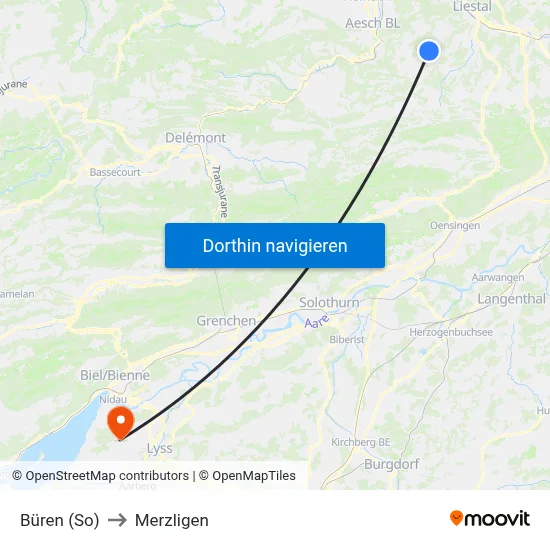 Büren (So) to Merzligen map