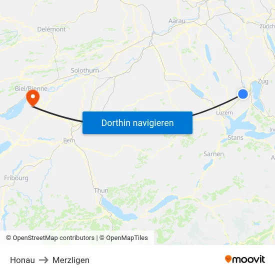 Honau to Merzligen map